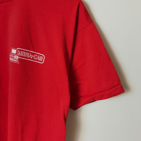 Monu-Cad T Shirt Vintage 90s Adult Red Large L Computer Applications USA 50/50 - Picture 14 of 16